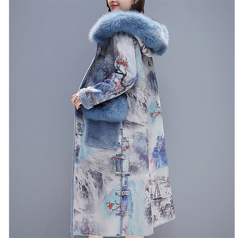 Fur One Coat Female 2019 Winter Fashion New Slim Loose Collar Hooded Printed Long-Sleeved Warm Tide HHH0037 |