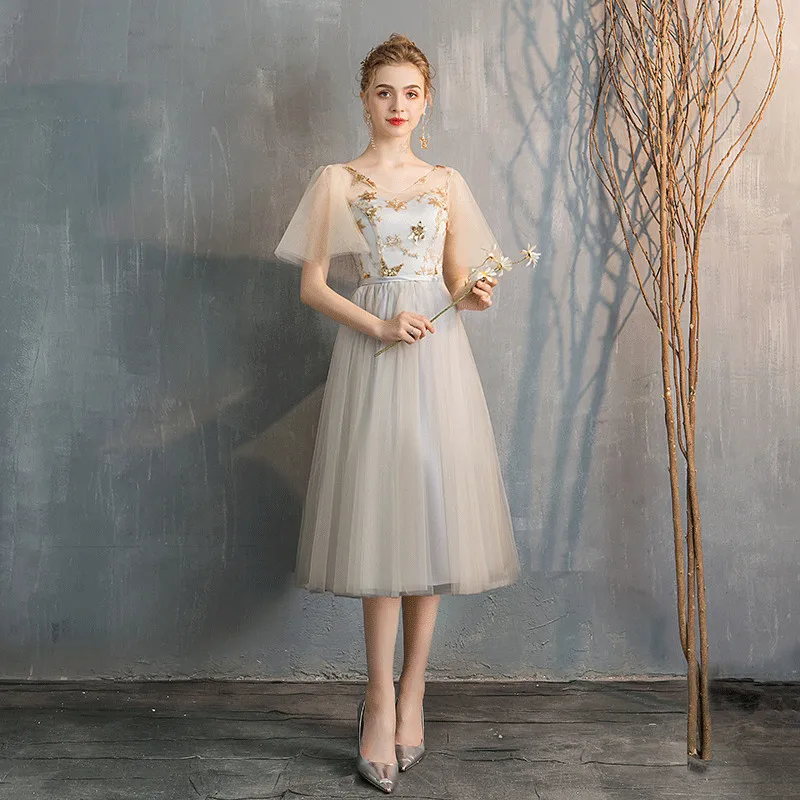 Женское длинное платье подружки невесты плиссированное Тюлевое с блестками