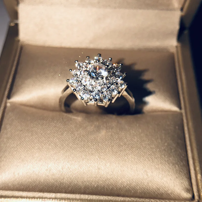 

NEW Hyperbole Rings For Women S925 Sterling Silver Bridal Wedding Engagement Cubic Zirconia Flower Shine Jewelry Wholesale