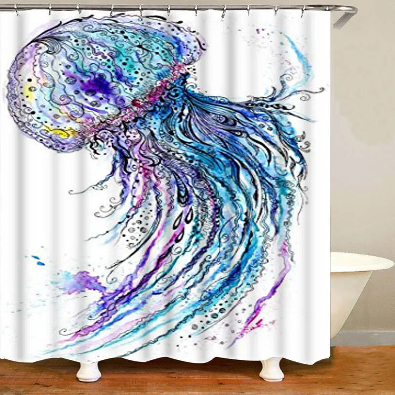 Занавеска для душа 3D акварельная Медуза набор ванны черепаха морской конек