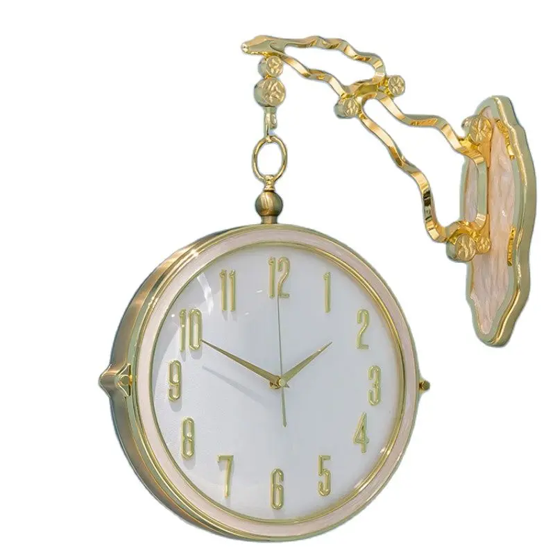 

Luxury Nordic Wall Clock Double Sided Living Room Home Decor Undefined Modern Wall Watch European Silent Metal Clocks Gift