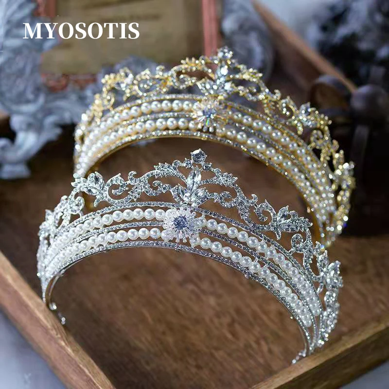 

Pearl Princess Wedding Tiara Bride Hair Ornaments Luxurious Rhinestone Bridal Crown Wedding Hair Jewelry Accessories