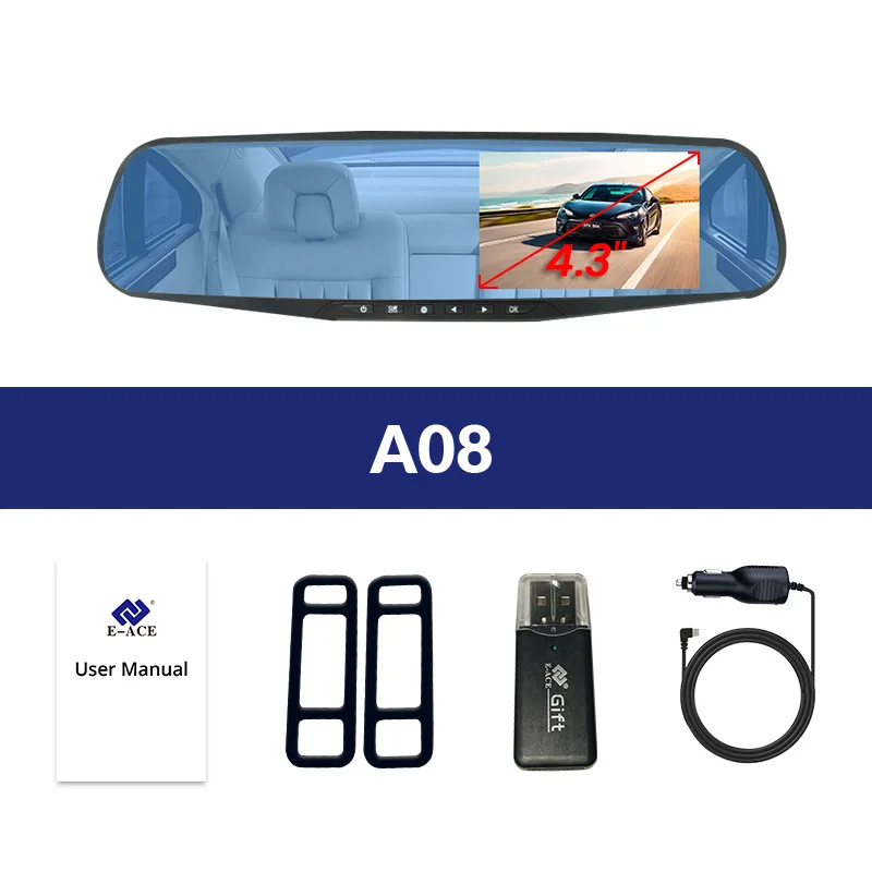 E-ACE A08/A13 Автомобильный видеорегистратор зеркальная камера видеорегистратор с двумя объективами с камерой заднего вида FHD Авто регистратор Автомобильная камера Dashcam