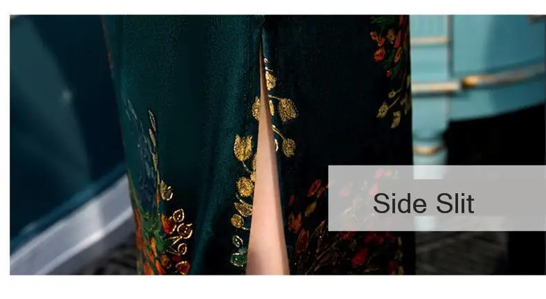 Sheng Coco L 5XL женские осенние бархатные Cheongsam Qipao принт павлинье перо китайское