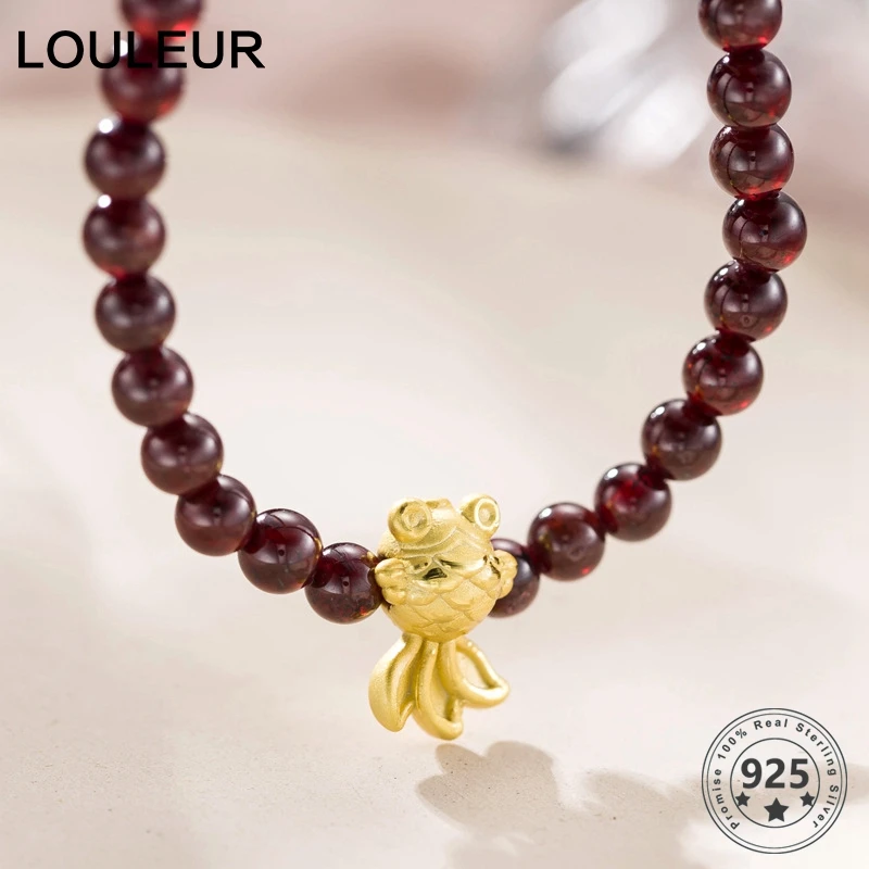LouLeur 999 Серебряная Золотая рыбка гранат очаровательный браслет простые милые