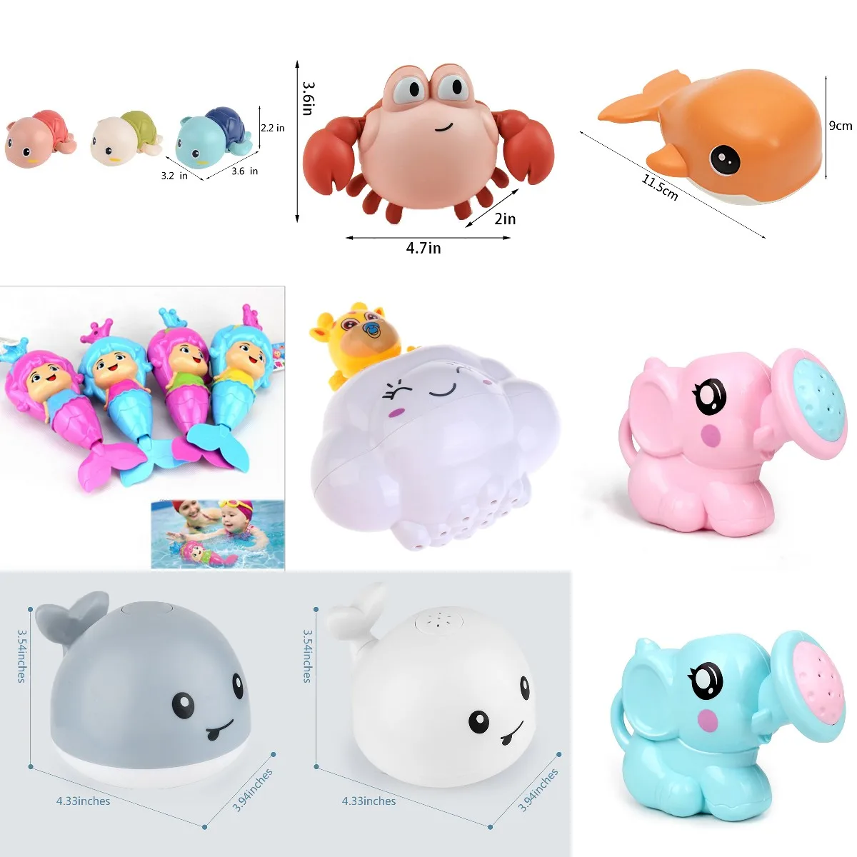 

1Pc Baby Bath Toy Cute Mermaid Clockwork Dabbling Floating Waterjet Whale Swimming Wound Up Water Play Elephant Water Bottle