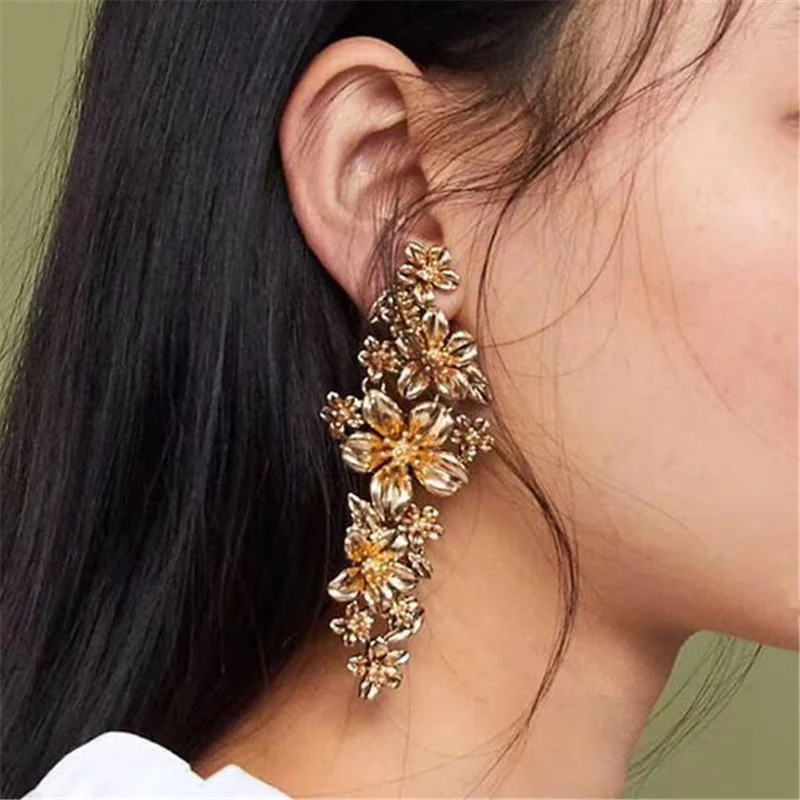 ZCHLGR роскошные свадебные серьги для золота и серебра длинные цветок женщин