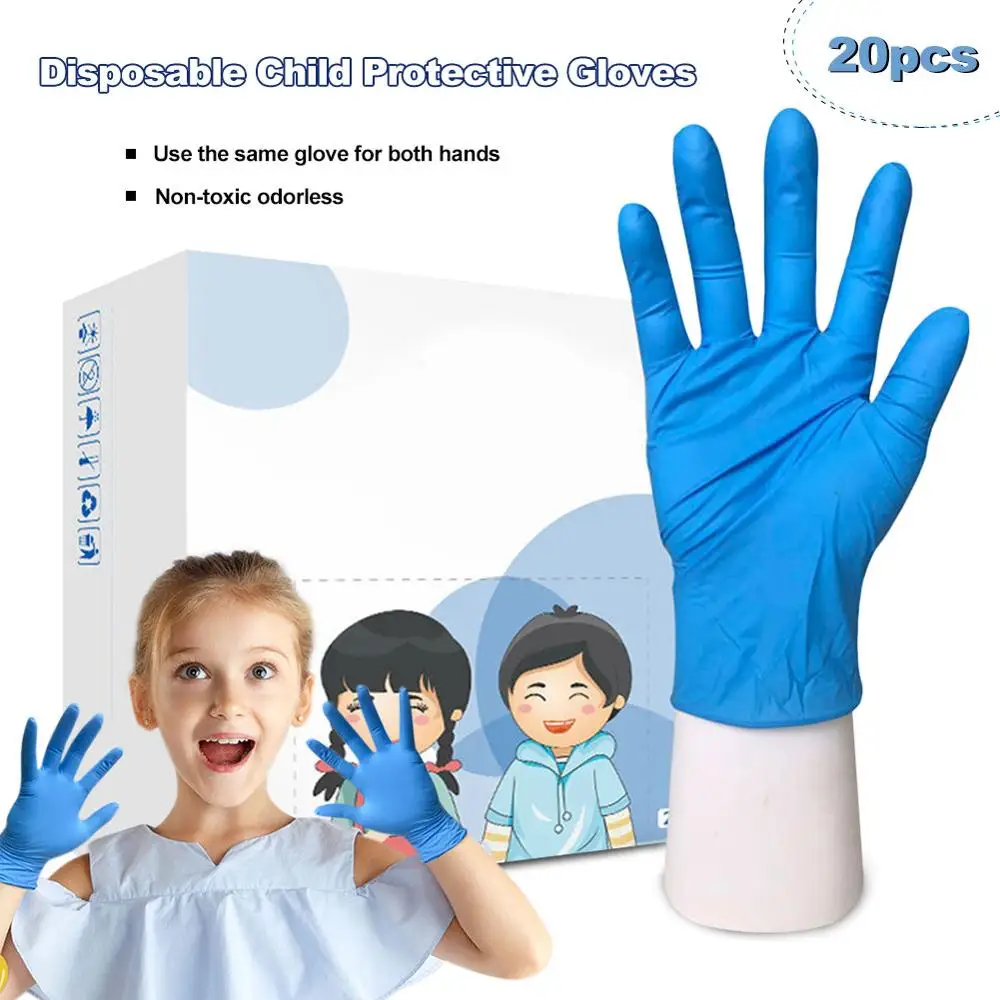 20pcs Children's Blue Disposable Latex Gloves Nitrile Protective Safety Universal for Left and Right Hands Kids | Детская одежда и