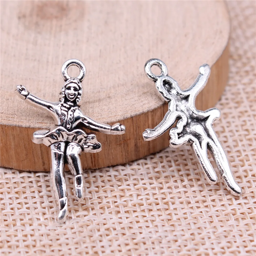 10 шт. 27x19 мм Античные Серебряные балетные шармы для изготовления ювелирных