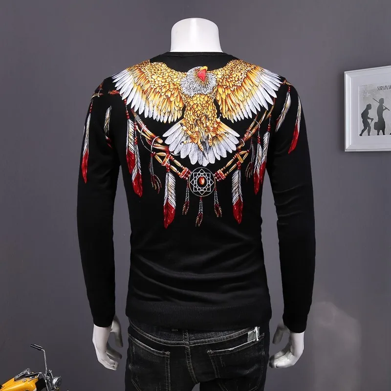 Осенняя новинка Мужской винтажный пуловер свитер с рисунком орла длинный рукав