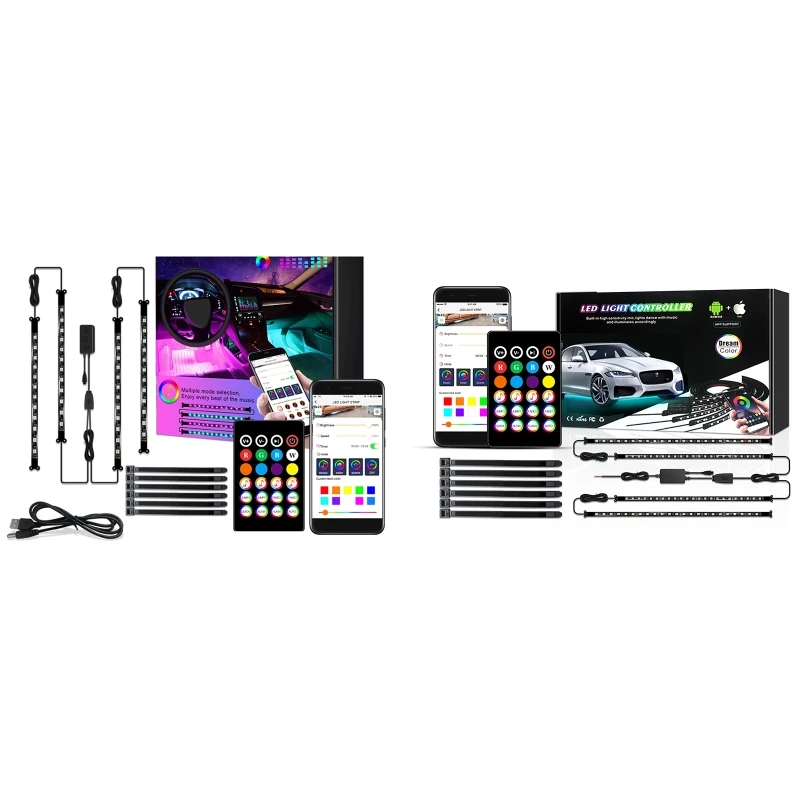 

Interior Car Lights, Car LED Strip Light Upgrade Two-Line Design APP Controller