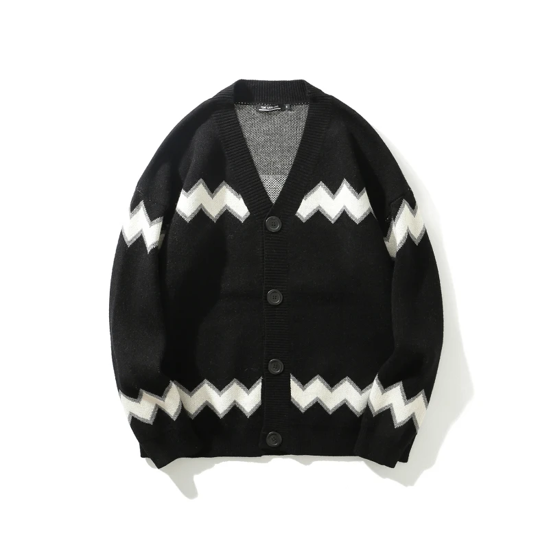 Хип хоп повседневный мужской кардиган свитера в полоску Ретро стиль Harajuku уличная