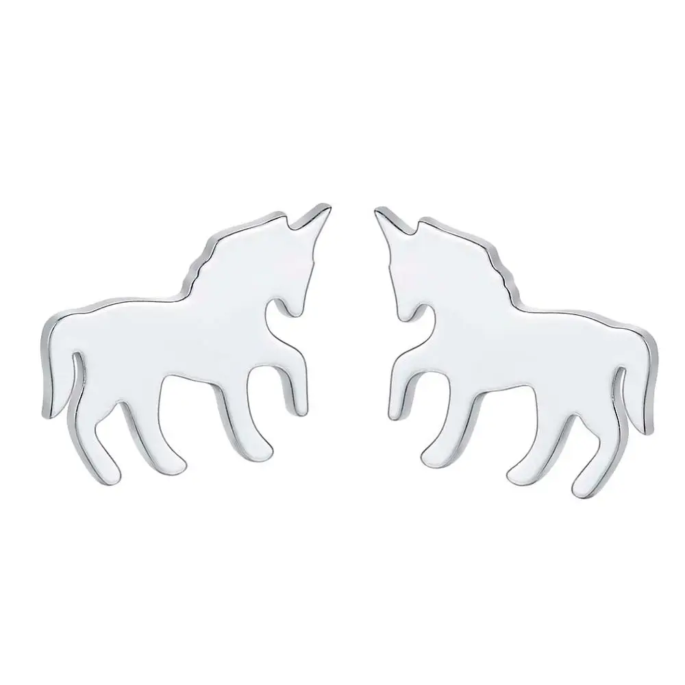 Женские серьги пусеты QIAMNI миниатюрные в виде единорога подарок на день рождения