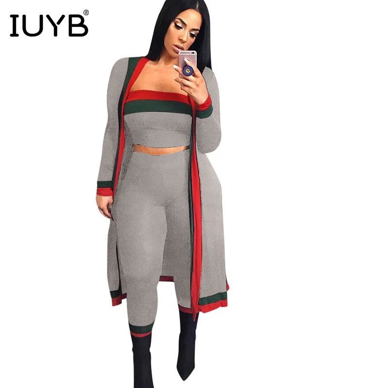IUYB, весна, хит, повседневные, женские, 3 шт, одноцветные, 3 цвета, облегающие комплекты, дамские, без бретелек, полный рукав, длинные штаны, комбинезоны