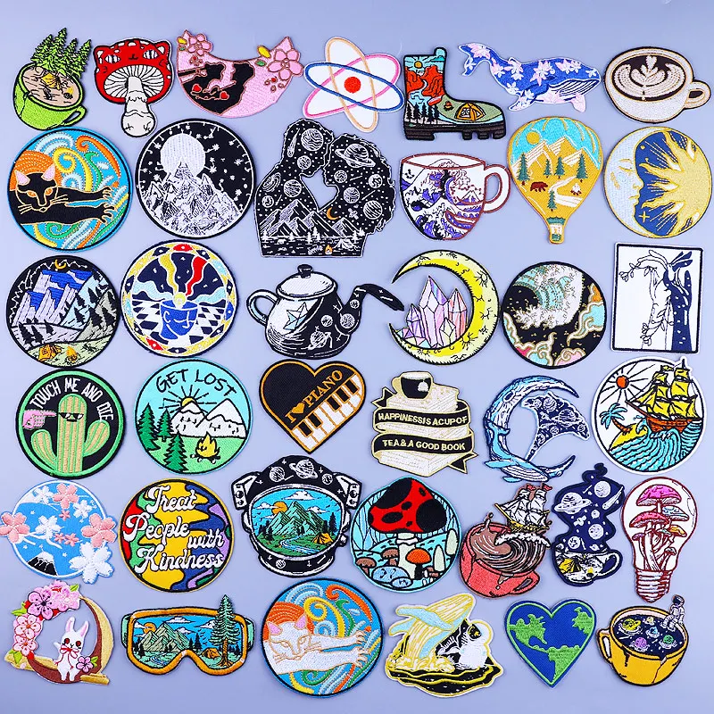 Нашивки с утюгом и принтом горы натуральные приключения уличные наклейки