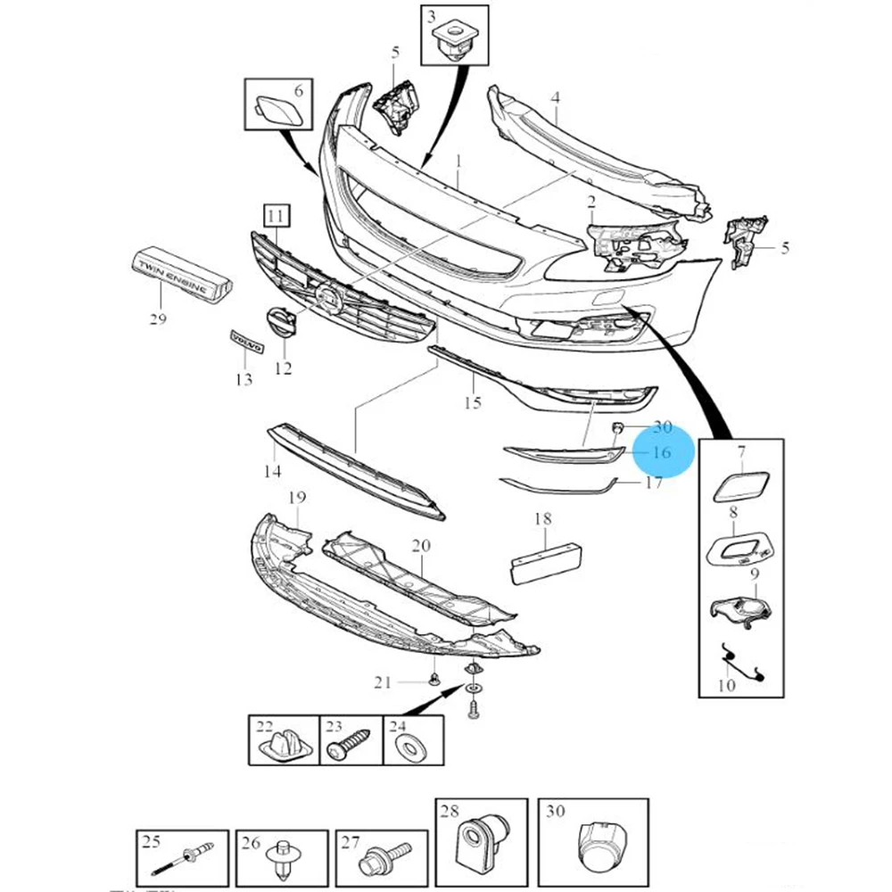 Противотуманная фара черного цвета с хромированным формованием 31323852 31323853 для VOLVO