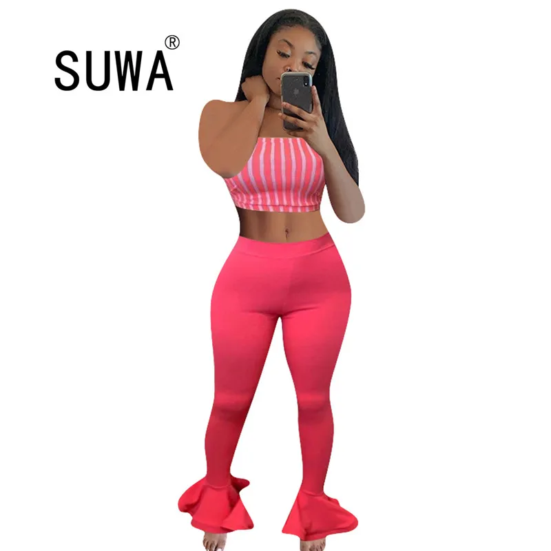 

Женский костюм из двух предметов, элегантный пикантный топ-труба в полоску с оборками, летняя одежда для вечевечерние