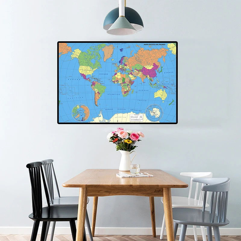 

90*60cm Poster The World Political Map Eco-friendly Canvas Painting Wall Art Picture Living Room Home Decoration In Spanish