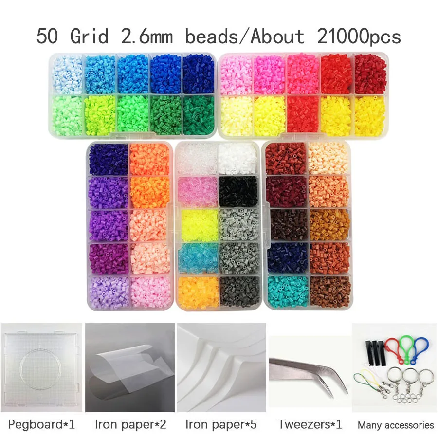 

2.6mm Mini Hama Beads 50 Colors kits and Tool Template Pegboard Education Toy Perler Fuse Bead Jigsaw Puzzle 3D For Children
