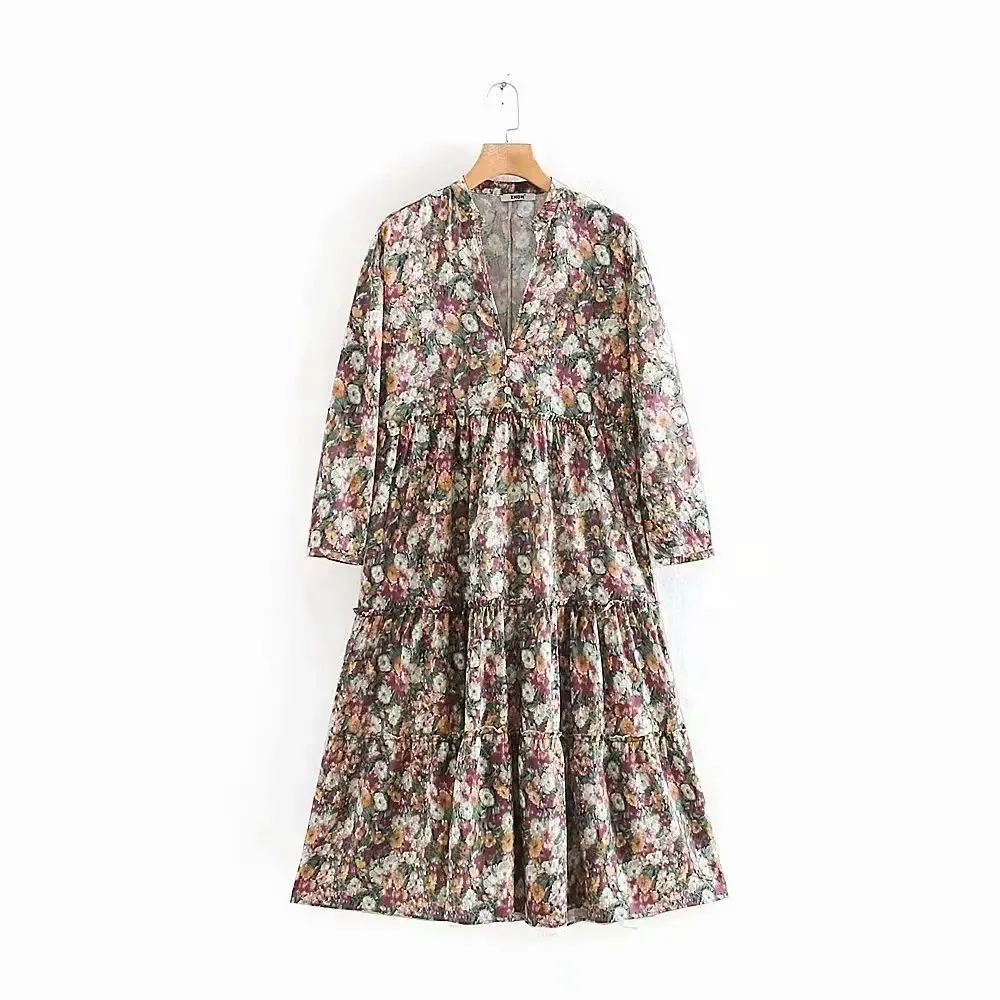 Новинка 2020 женское винтажное повседневное платье миди с v образным вырезом и