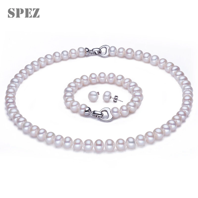 Женский ювелирный комплект из ожерелья и браслета с натуральным жемчугом 8 9