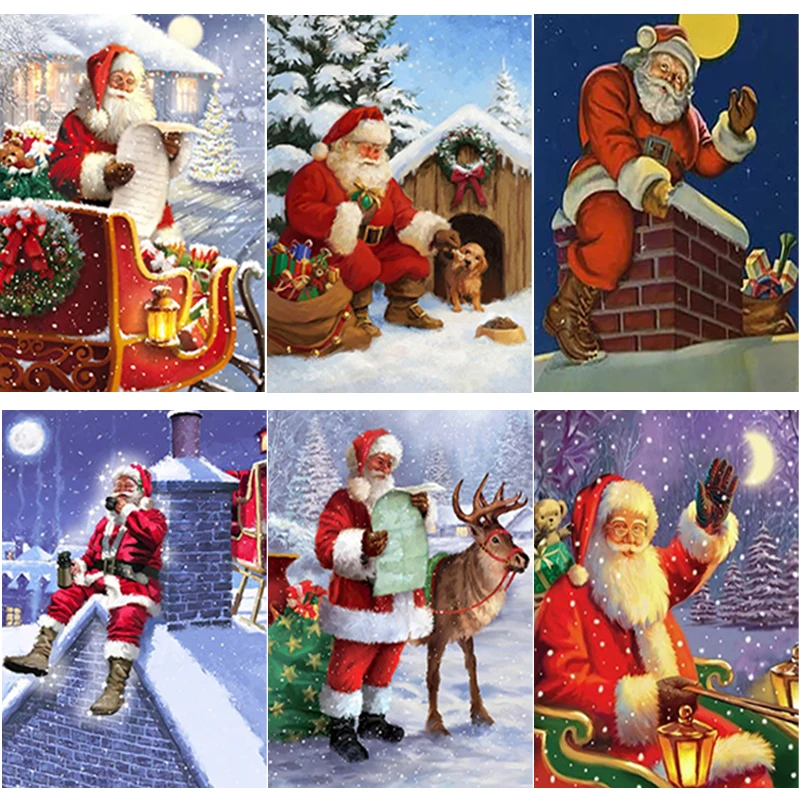 

New 5D DIY Diamond Painting Santa Claus Diamond Embroidery Cross Stitch Full Square Round Drill Christmas Gift Crafts Home Decor