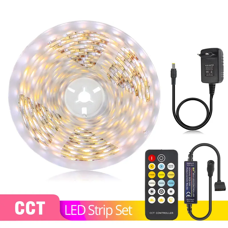 CCT DC12V 5050 Светодиодная лента RGB RGBW RGBWW CCT 60 Светодиодный s/m 5 м с мини РЧ светодиодный контроллер и блок питания набор светодиодных лент - Испускаемый цвет: CCT