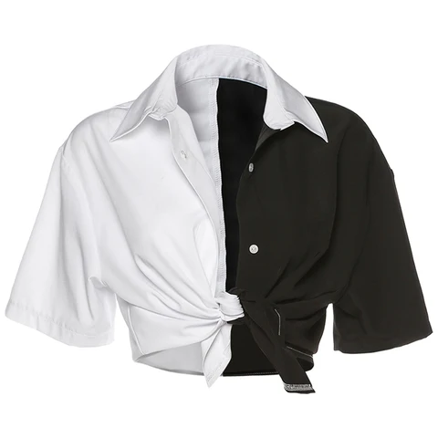 White button down blouse crop top - купить недорого | AliExpress