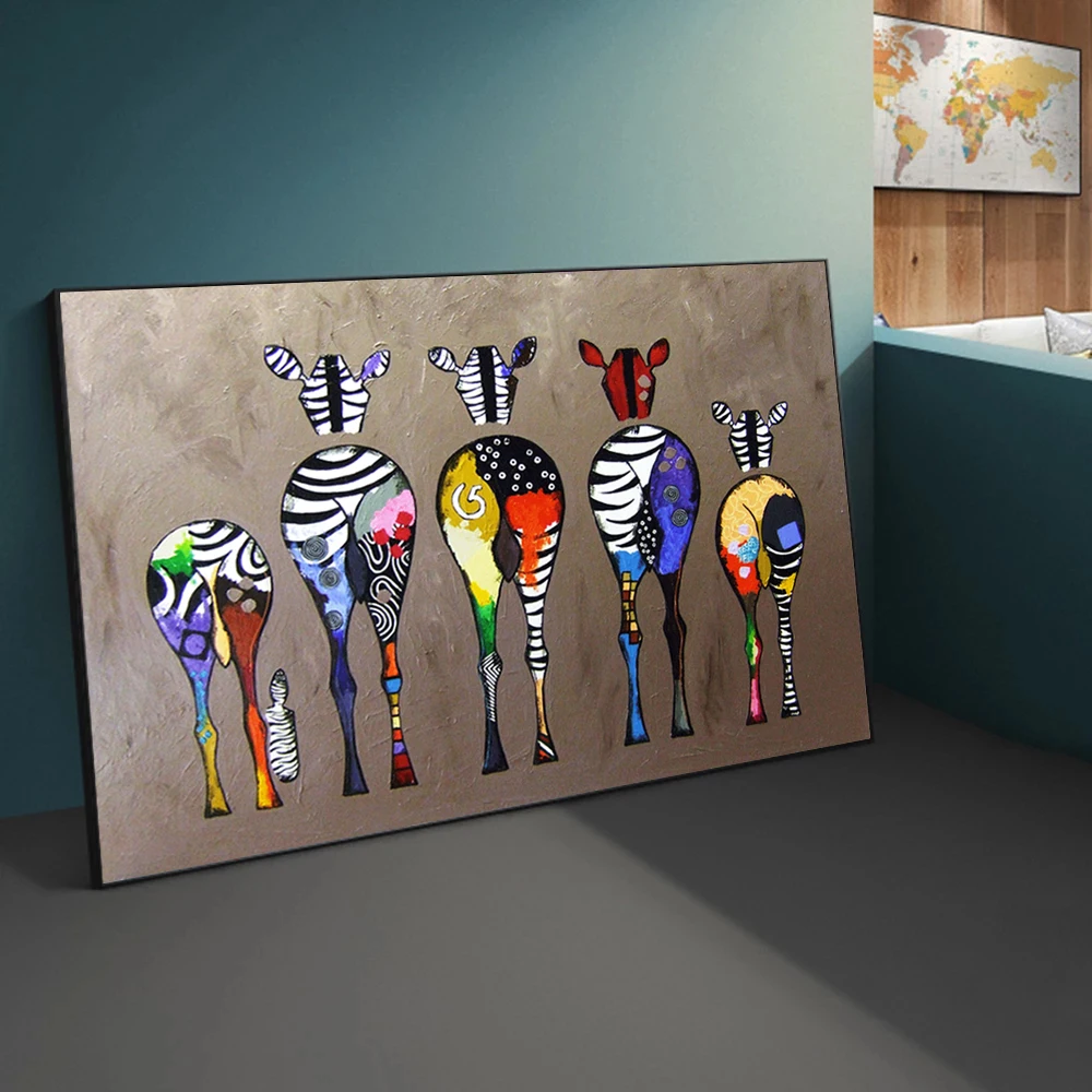 

Cartoon colorful zebra butt art canvas prints abstract animal wall painting modern living room home decoration poster pictures