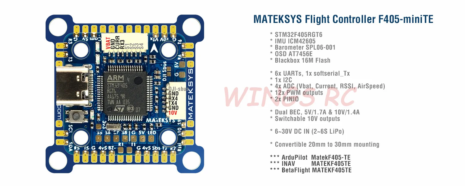 Контроллер полета Matek MATEKSYS Φ TE STM32F405RGT6 Встроенный OSD F405-MINI I2C для FPV гоночного дрона