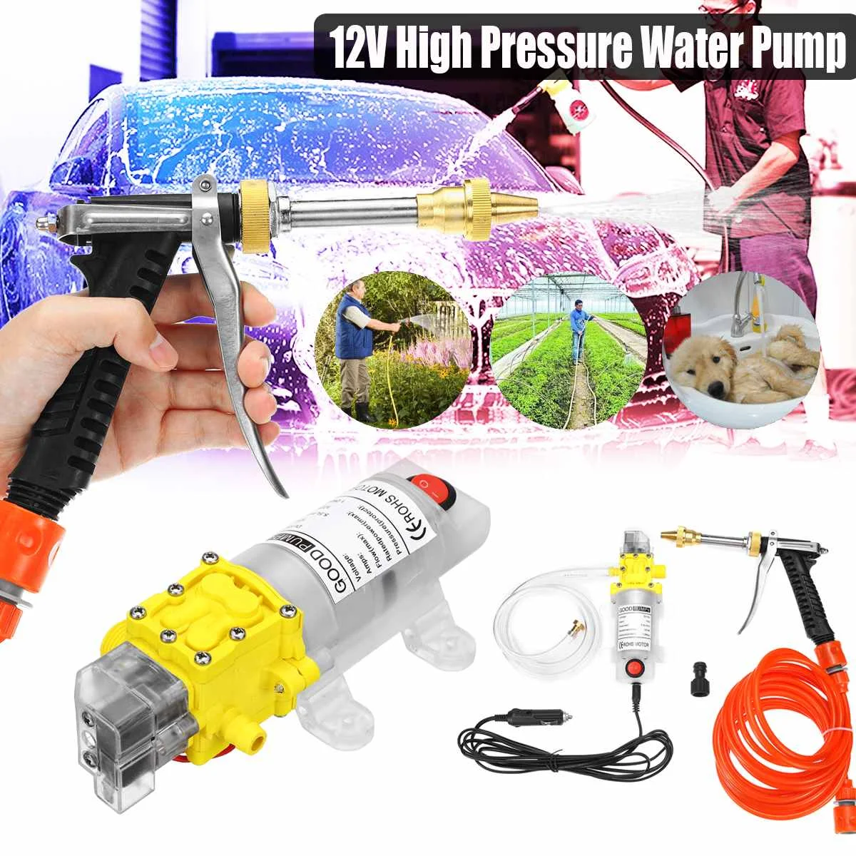 12 V Мембранный самовсасывающий водяной насос высокого давления 5-7 LPM 120W Водяной распылитель Автомойка 12 V электрический водяной насос