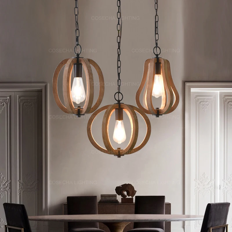 Маленькая деревянная люстра светильник одиночные лампы французский винтажный