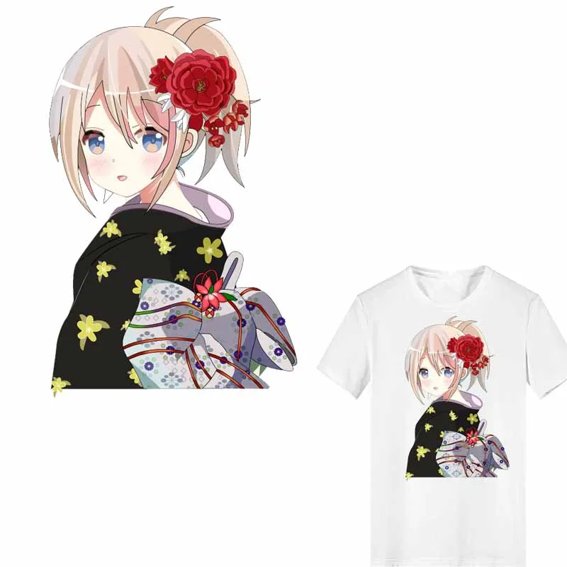 

Iron on Transfer Flower Girl Patches for Clothing DIY T-shirt Dresses Applique Heat Transfer Vinyl Thermo Stickers Thermal Press