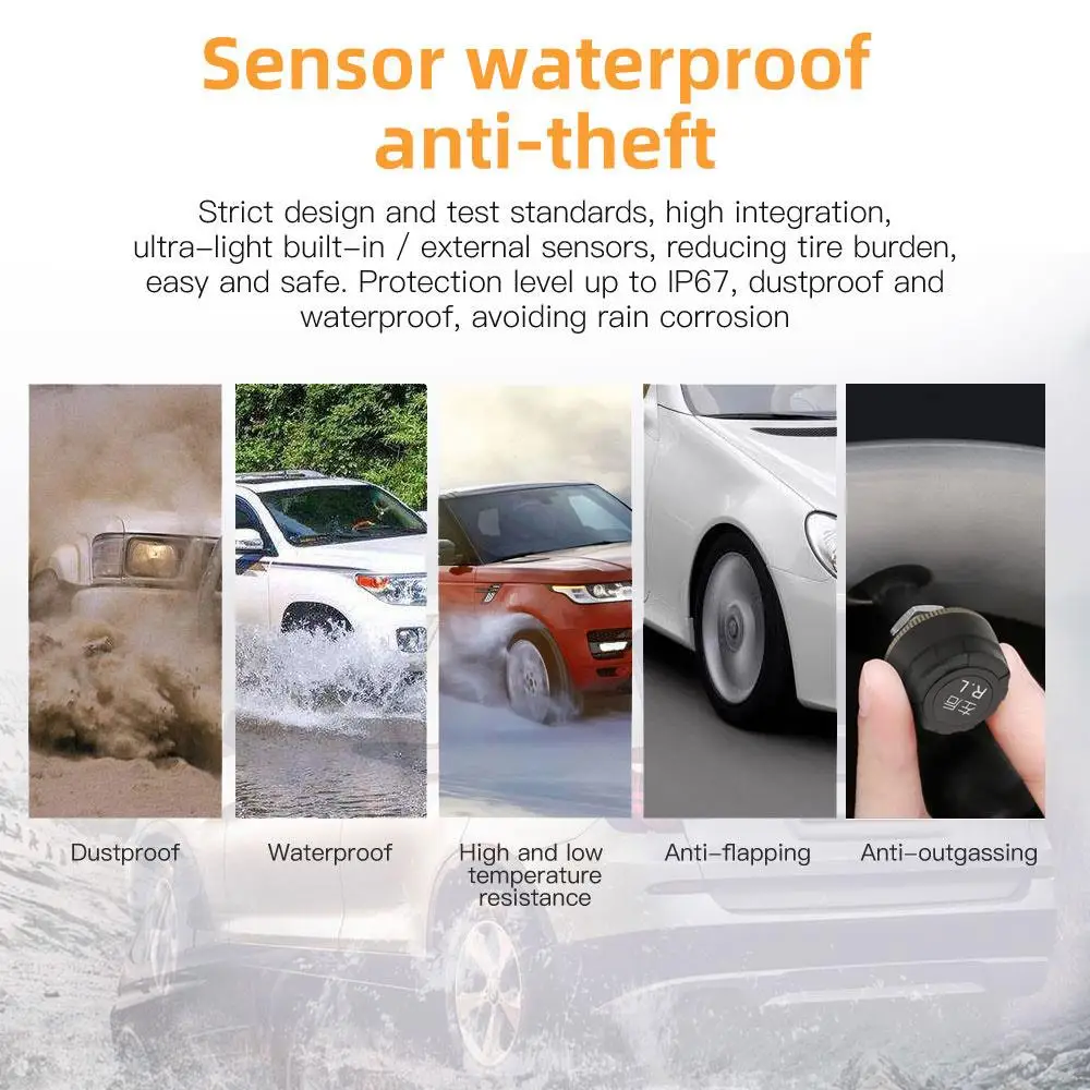 

Vehemo Tire Pressure Alarm 4PC Metal Sensor TPMS Car Tire Detection System Mobile APP Tirebull Cigarette Lighter