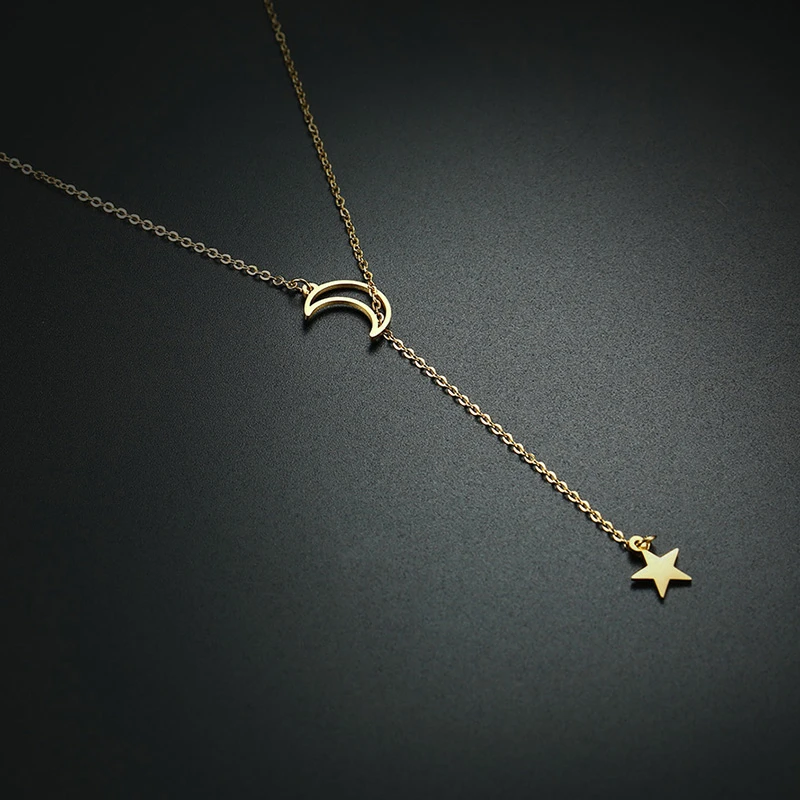 Женское ожерелье с подвеской Луна и звезда Золотая подвеска из нержавеющей стали