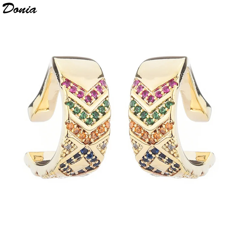 

Donia Jewelry Retro Fashion Micro-Set AAA Zircon Earrings Colorful Striped Geometric Graphic Women's Pierced Earrings