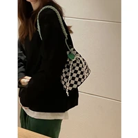 plaid canvas bag womens new fashion shoulder strap portable bucket bag versatile ins messenger bag