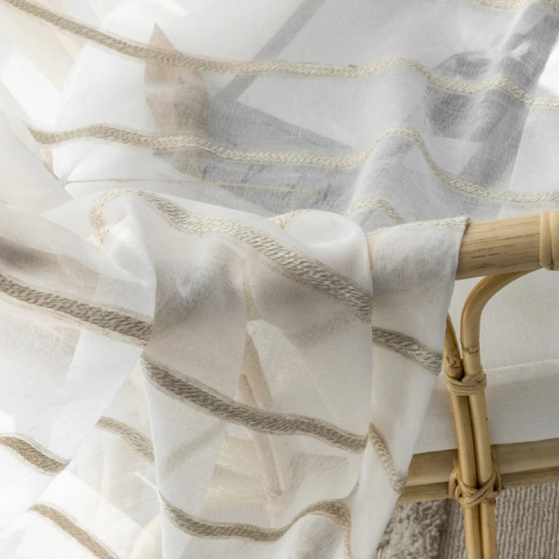 Japanese type contracted stripe linen yarn curtains living room gauze shade kitchen bedroom sitting curtain | Дом и сад