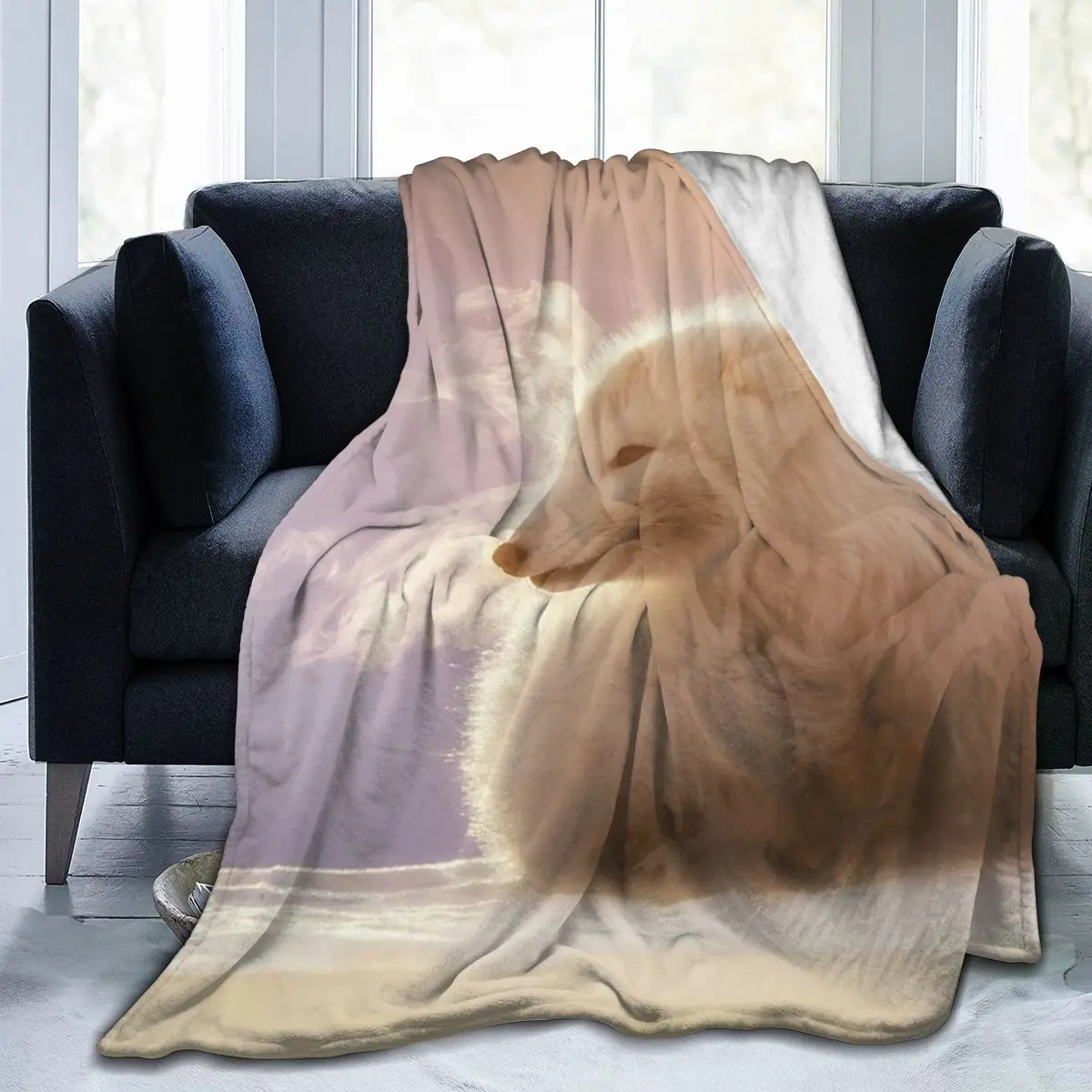 

Fashion animal Fox 3D printing printed blanket bedspread blanket retro bedding square picnic soft blanket Quick Dry