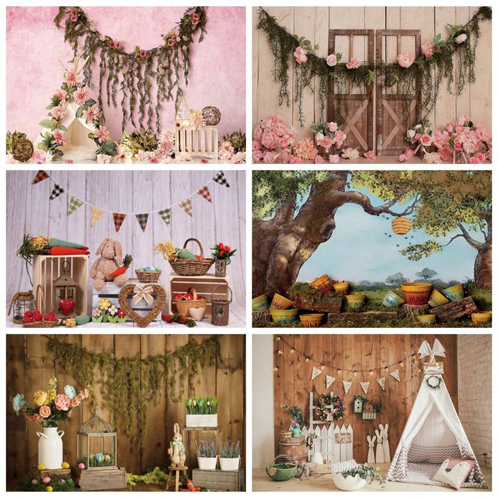 Виниловый фон для фотостудии с изображением весеннего пасхального кролика