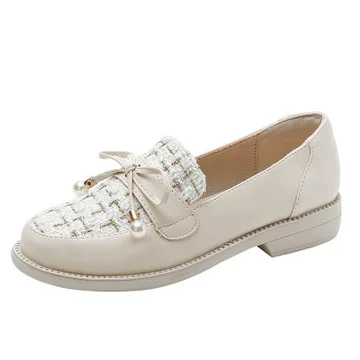 

Shoes Woman Flats Casual Female Sneakers All-Match Loafers With Fur Round Toe Oxfords British Style Shallow Mouth Dress Slip-on