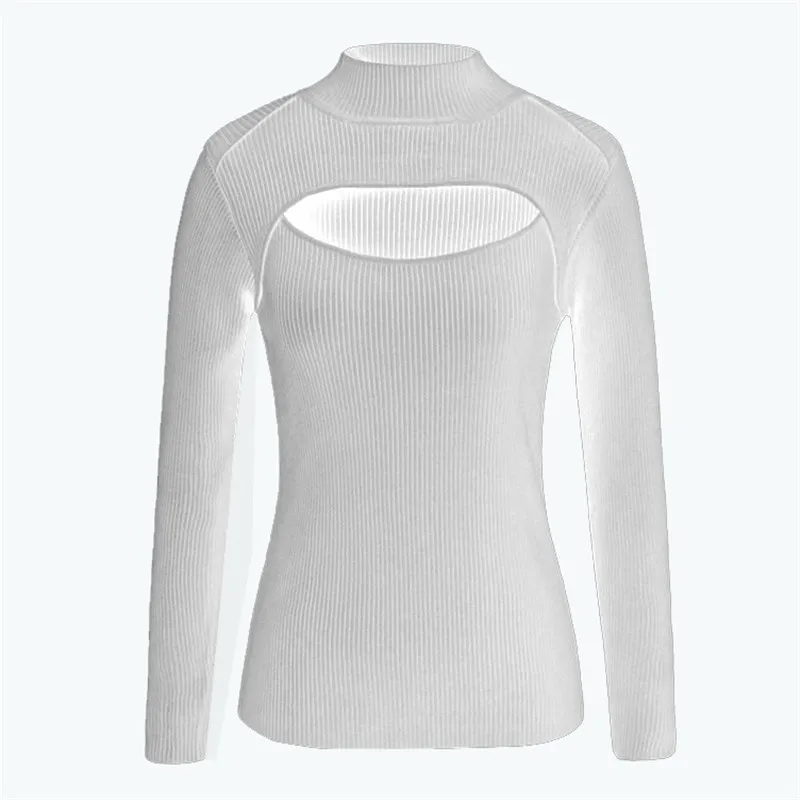 2021 Women Stripe Pullover Knit Open Chest Sweater Cosplay Sexy Tight Bottoming Winter Low-cut | Женская одежда