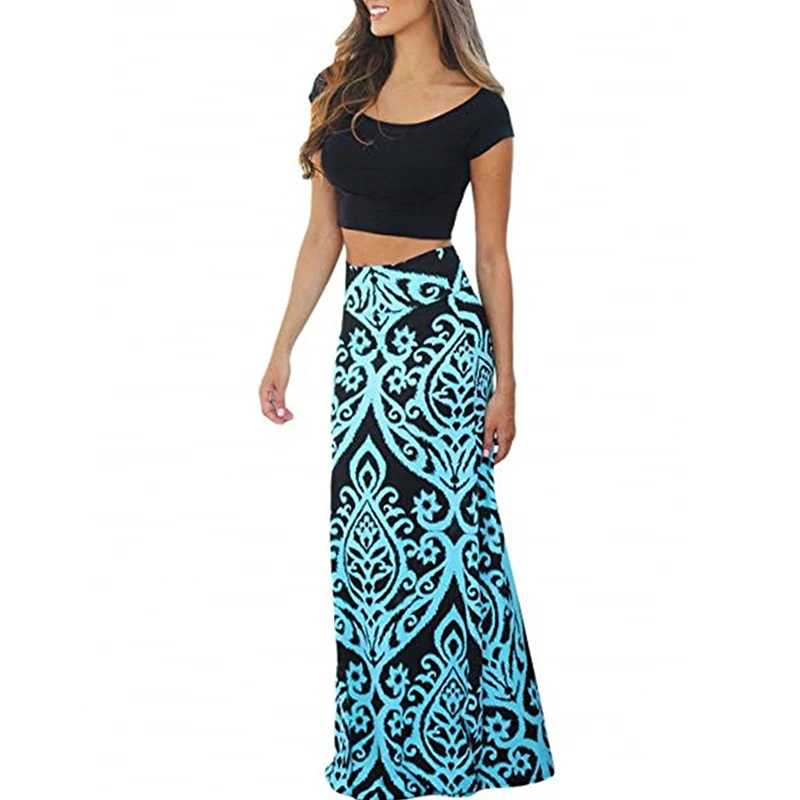 Длинная юбка с принтом в национальном стиле Повседневная Женская одежда высокой