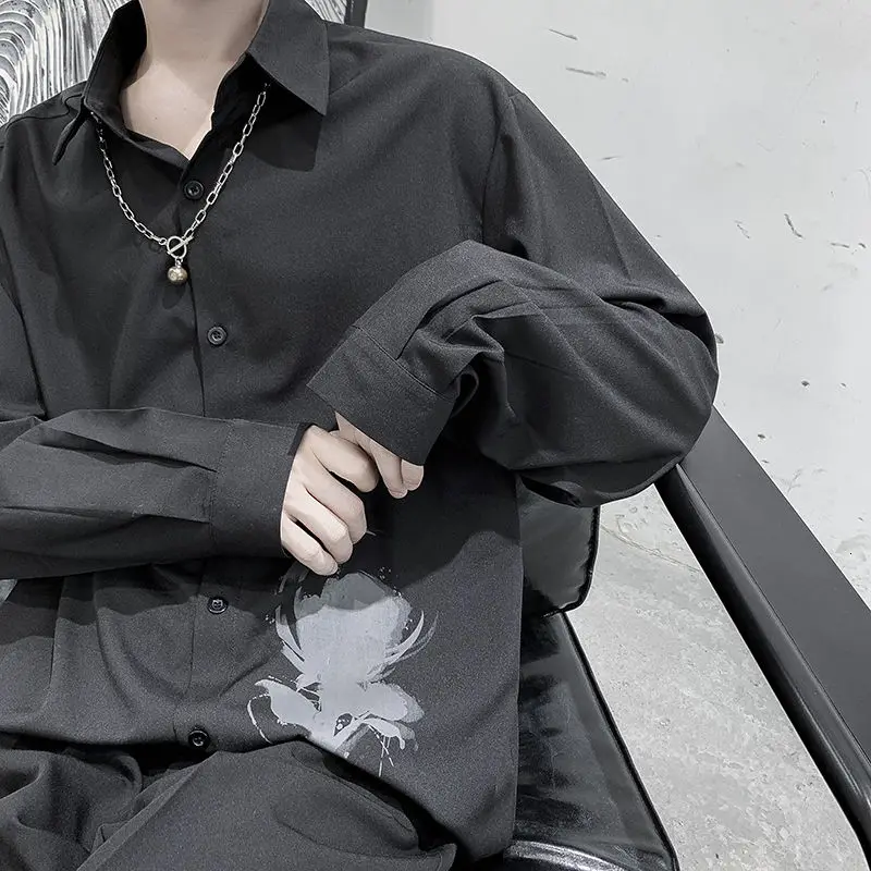 

2021 Autumn Men's Fashion Trendy Long Sleeve Shirt Camisa Masculina Streetwear Clothes Black/grey/green/white Color Shirts