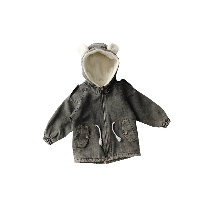 Зимняя новинка Модная Джинсовая куртка с капюшоном и мехом внутри для девочек