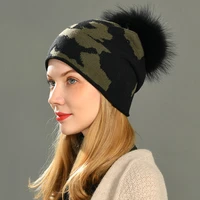 wool beanies hat women real natural raccoon fur pom pom hat girls female wool knitted beanie winter hats with rhinestone