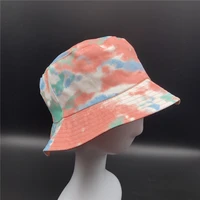 unisex summer sun protect hat cotton tie dyed washed bucket fisherman hat men women cotton twill tie dye reversible bucket hat