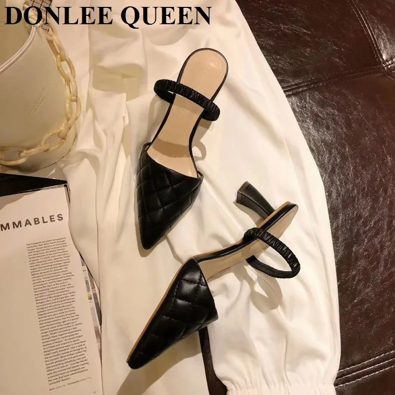 На тонком среднем каблуке декорированные бусинами Шлёпанцы для женщин Женские