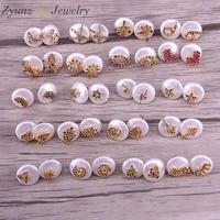 10pairs micro pave colorful cz gold tiny heart moon star eye insect charm natural freshwater pearl button stud earrings