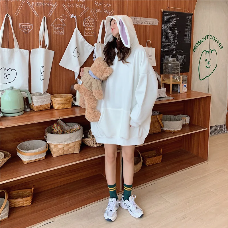 

ZOGAA Hoodies Women Autumn Sweatshirt Pocket Rabbit Long Sleeve Hooded Popular Ulzzang Oversize Kawaii Female Casual Loose Tops